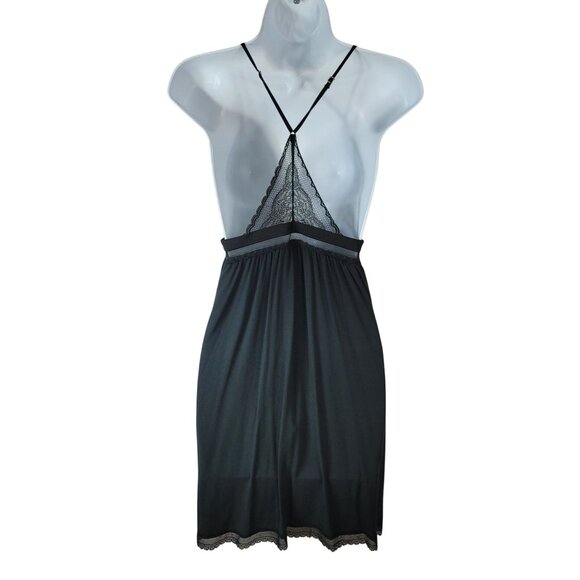 Victoria's Secret Chemise Black Large Adj Strap Lace Racerback Nightie Modal - Picture 4 of 7